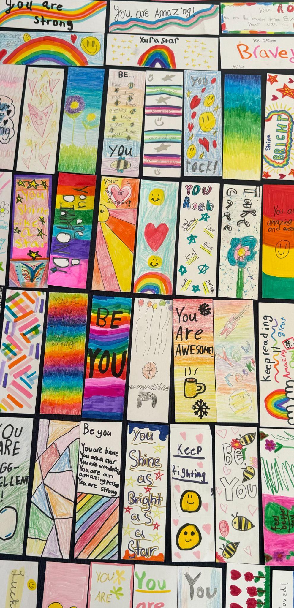 Colorful handmade cards and artwork created by Cami Cares community members for pediatric cancer warriors